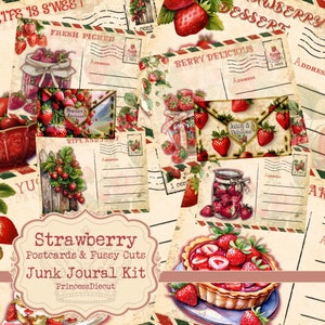 Kit de journal numérique indésirable Cartes postales aux fraises, Papier numérique, Articles à imprimer pour le journal indésirable, Découpes difficiles, Découpes journal indésirable, Scrapbooking
