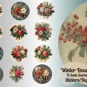 Download digital de adesivos de Natal de buquê de inverno, inclui arquivos de corte PNG e JPEG conveniente