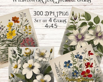 Wildflowers Digital Junk Journal Cards | Ephemera Spring Scrapbook Embellishments