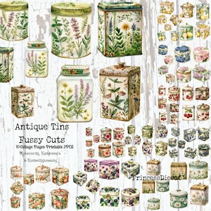 Antike Dosen Fussy Schnitt druckbare Aufkleber Clipart BUNDLE | Junk Journal Ephemera, Scrapbooking digitaler Download, Journal Lieferungen, Tags