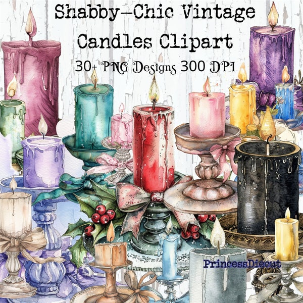 Shabby-Chic Clipart Vintage Candles | PNG Clipart for Junk Journal, Stickers, Ephemera, Invitations