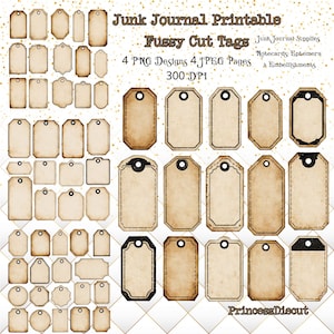 Junk Journal Printable Fussy Cut Tags JPEG und PNG Clipart | Journal Printable, für Journaltaschen, digitales Papier, Blanko-Etiketten