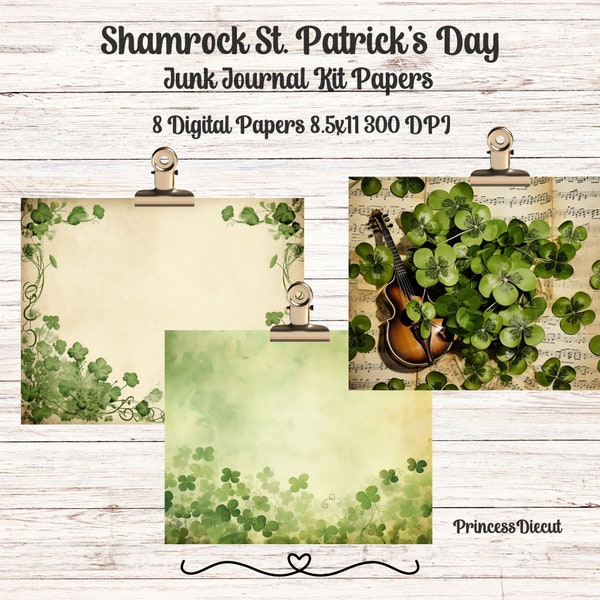 Clover Stpatricks day paper, Clover digitalpapers | Junkjournal Papers Printab le Downloaded