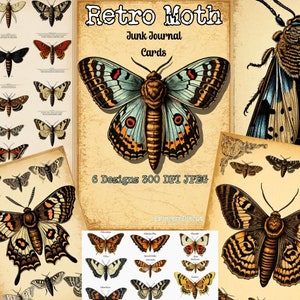 Etiquetas e cartões de diário Retro Moth Junk para impressão | Papel digital