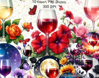 Summer Wine Glass PNG Clipart: 10 Designs (Digital Download)