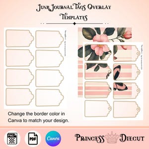 Junk Journal Tag Templates, Printable & Recolorable Junk Journal Overlays, Use in Canva and Photoshop