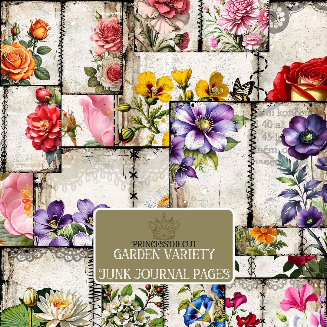 Junk Journal Printable Pages Garden Variety Flowers JPEG | Backgrounds ...