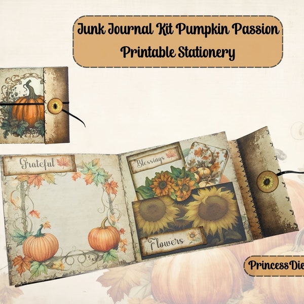 Junk Journal Kit, Pumpkin Passion, Accordion Junk Journal, Junkjournal Paper, Junk Journal Pages, Journal Craftpaper