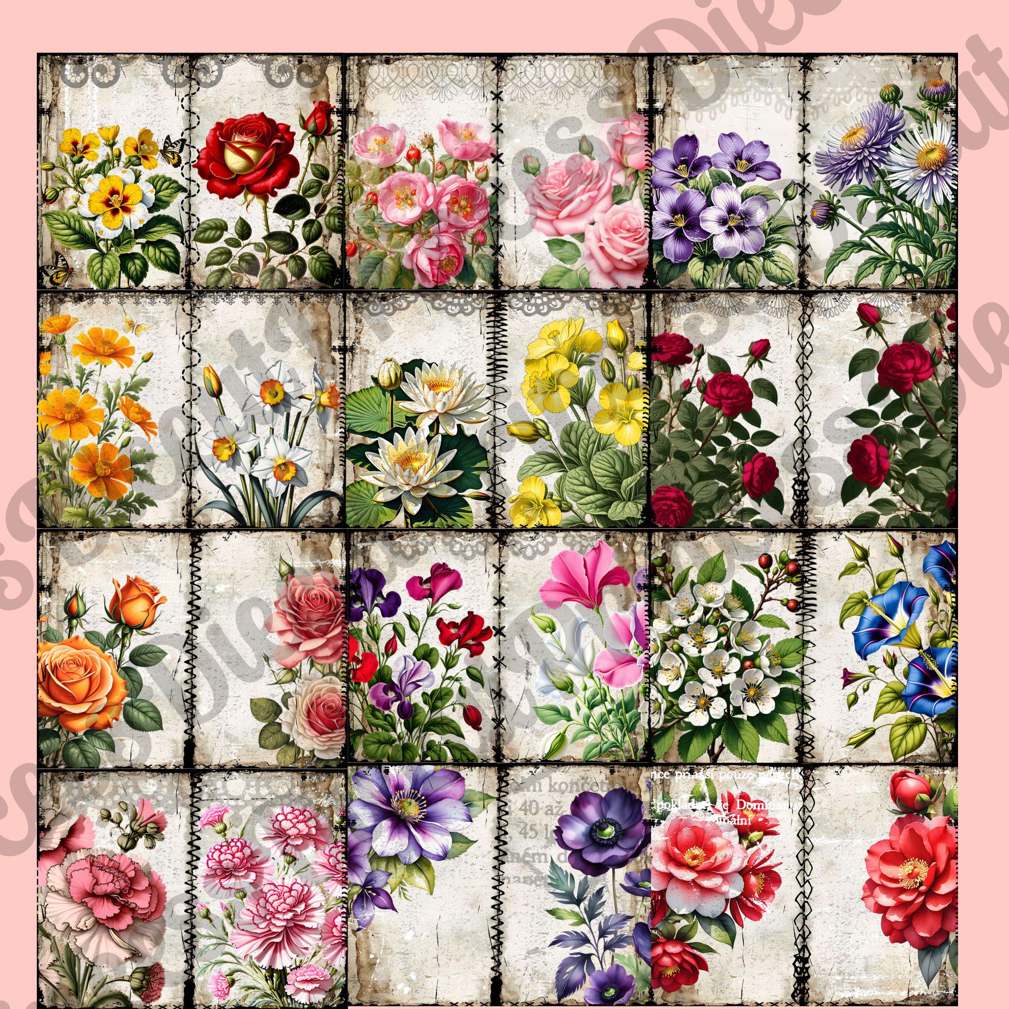 Junk Journal Printable Pages Garden Variety Flowers JPEG | Backgrounds ...