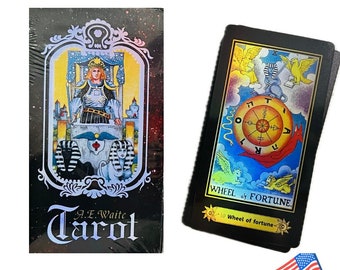 English Iridescent Rider Waite Tarot Deck. Set of 78 Shiny Tarot Cards with Classic Artwork by Pamela Smith