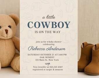 Cowboy Baby Shower Invitation Template, Western Invite (Digital Download)