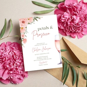 Petals and Prosecco Bridal Shower Invitation Template Floral Bridal Shower Invitation Petals and Prosecco Bridal Shower Invite Pink Bridal
