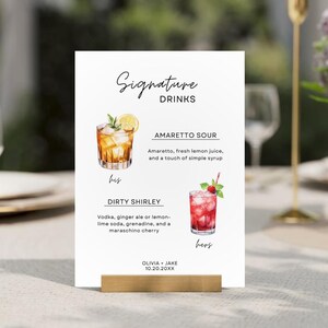 Segno del drink esclusivo Segno del menu del bar per matrimoni Segno del menu dei drink per lui e per lei Modello del drink esclusivo Menu dei cocktail per matrimoni