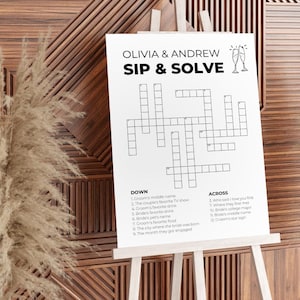 Custom Wedding Crossword Template Giant Sip and Solve Crossword Puzzle Bridal Shower Crossword Wedding Guest Games Large Crossword