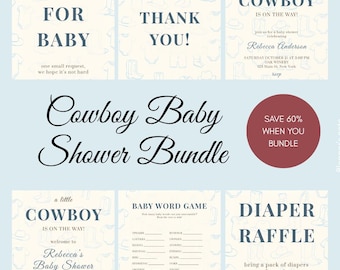 Cowboy Baby Shower Invitation Bundle, Western Theme (Digital Download)