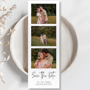 Save the Date Photo Strip Template Minimalist Wedding Card Save the Date Photo Booth Invite Save the Date Template Card 2.5x7 inch