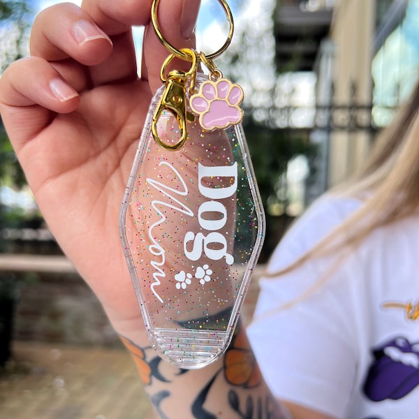 Dog Mom Keychain with Paw Print Charm | Gifts for Dog Mom | Gifts for Her | Glitter Keychain | Dog Mom Aesthetic Keychain