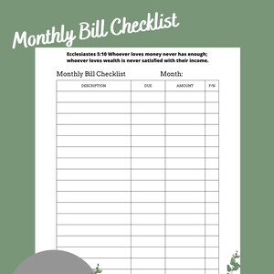 Monthly Bill Checklist