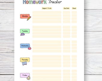 Printable Homework Tracker | Weekly Student Planner (PDF)