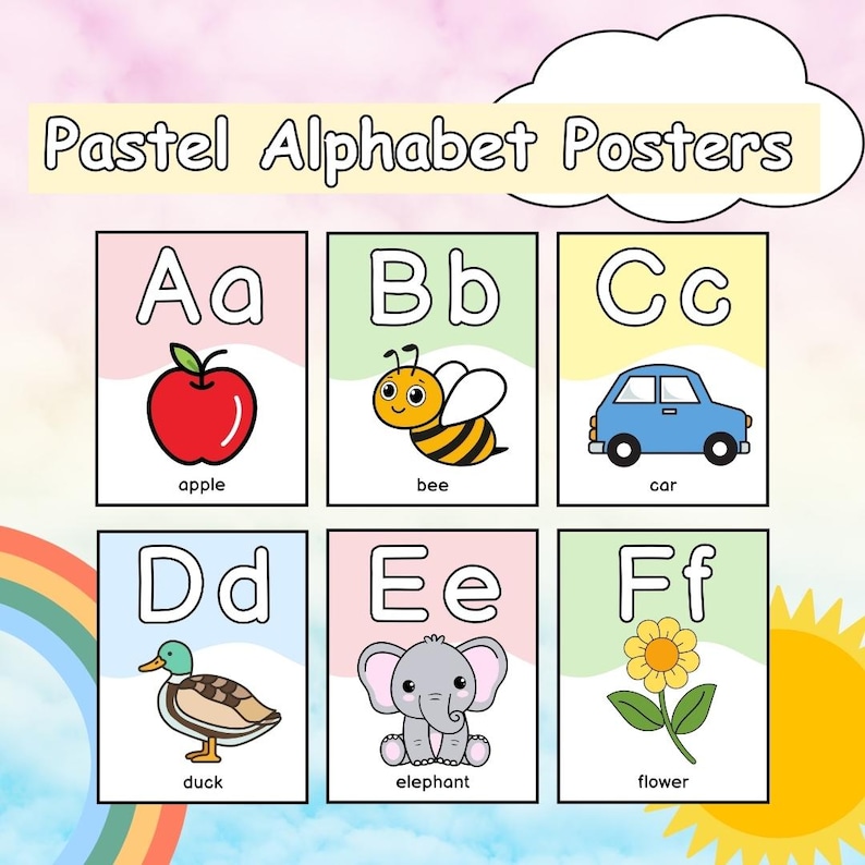 Pastel Classroom Alphabet Posters - Colorful Classroom Decor Set