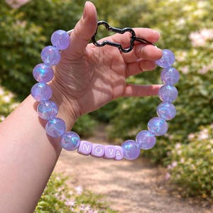 Handmade personalized Dog Necklace Beads Opalescent Bubblegum Bead Collar for Dogs Custom Pet Name Jewelry Light Blue Purple or  Pink