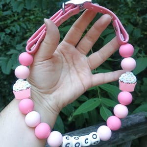 Personalized Biothane Dog Collar, Waterproof Custom Collar with Cupcake Beads, Cute Pet Name Collar Durable cupcake dog collar  gift for dog
