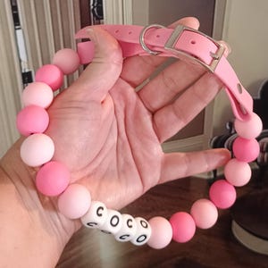 Personalized Dog Friendship Collar, Silicone Beaded Dog Necklace, Colorful Pink Pet Jewelry, Custom Dog Name Collar,  Dog Accessory necklace