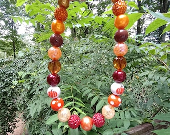 Fall Dog Necklace, Autumn Chunky Bead Pet Jewelry, Pumpkin Spice Dog Necklace, Orange Red Brown Beads, Handmade Dog Accessories