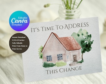 Elegant Watercolor Change of Address Card for First Time Homebuyers