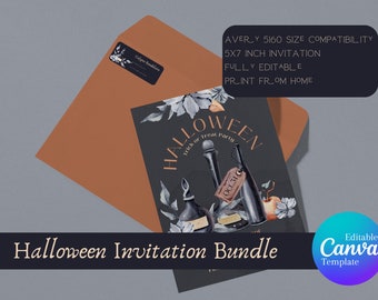 Witchy Halloween Party Invitation, Editable Canva Template (Digital Download)