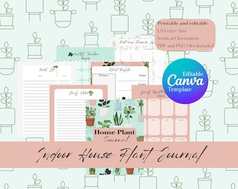Printable Plant Journal, Editable Houseplant Planner, Canva Template (Digital Download)