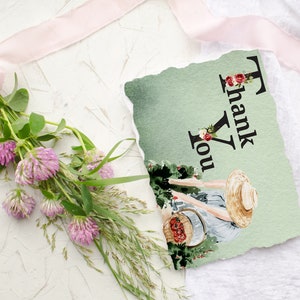 Carte de remerciement, Modèle canevas, Carte postale florale, Mots de remerciement, Fraises, Jardinage, Papeterie aquarelle, Notes manuscrites