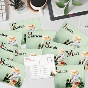 Ensemble des 10 meilleurs noms de cartes postales aux fraises, modèle canvas, impression numérique, correspondants, cottagecore, fraises, modifiable, 5,5 x 4,25 pouces