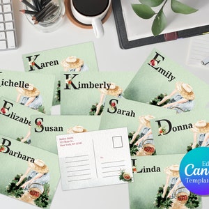 Ensemble des 20 meilleurs noms de cartes postales aux fraises, modèle canva, impression numérique, correspondants, cottagecore, fraises, modifiable, 5,5 x 4,25 pouces