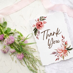 Tarjeta de agradecimiento para la mejor amiga, diseño floral en acuarela rosa, femenino, 5 x 7 pulgadas, tarjeta de felicitación imprimible, descarga digital, impresión desde casa