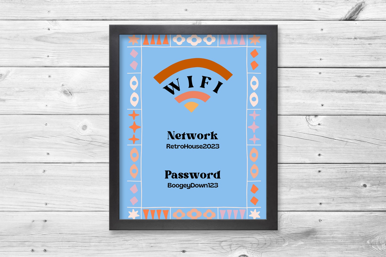 Retro Wifi Password Sign, Digital Printable, Canva Template, Air BNB, Party, Venue, Business ...
