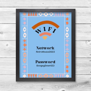Retro Wifi Password Sign, Digital Printable, Canva Template, Air BNB, Party, Venue, Business ...