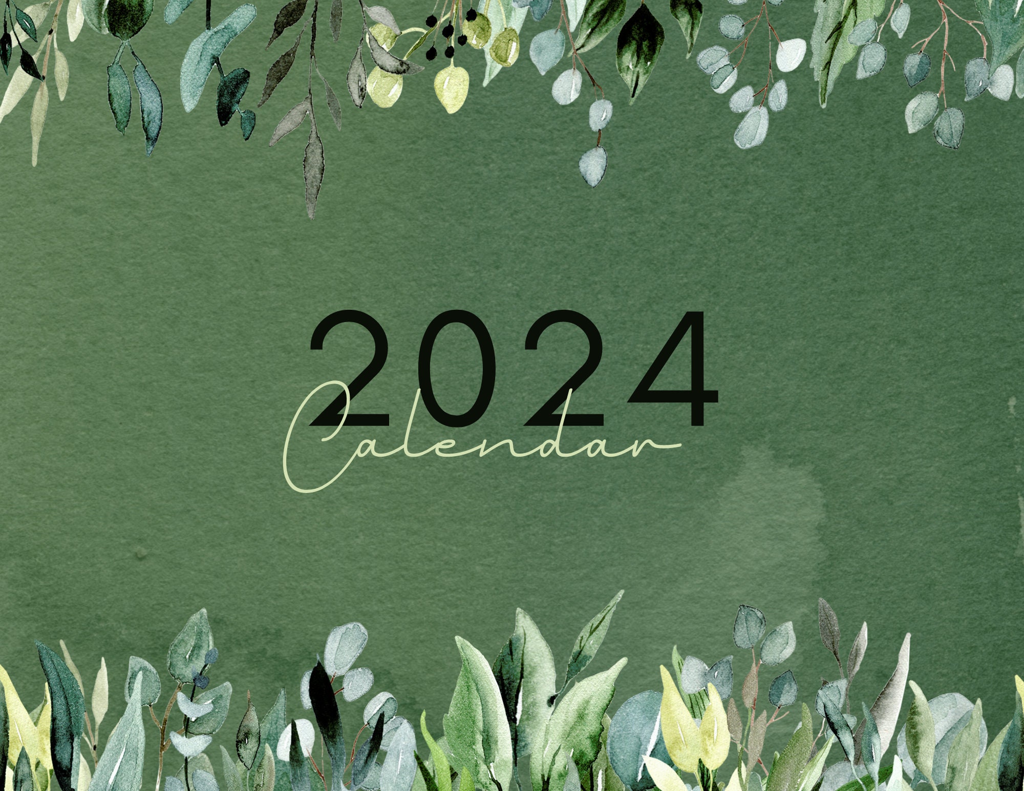 2024 Eucalyptus Monthly Calendar Canva Template - Etsy