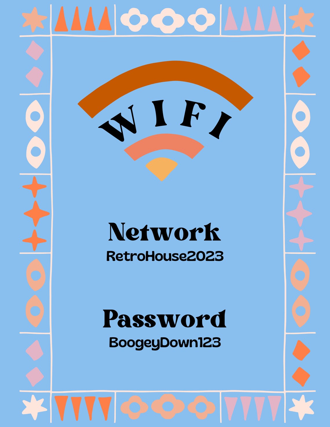Retro Wifi Password Sign, Digital Printable, Canva Template, Air BNB, Party, Venue, Business ...
