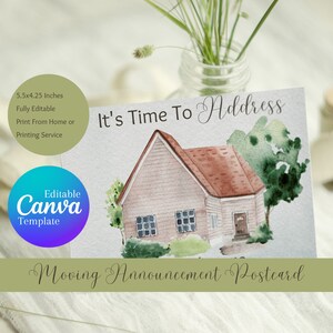 Trio de cartão postal de anúncio de mudança, modelo Canva editável, impressão digital, mudança de endereço, aquarela, Boho, estacionário, 5,5 por 4,25