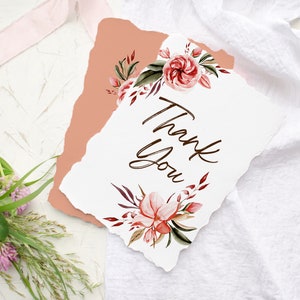 Tarjeta de agradecimiento para la mejor amiga, diseño floral en acuarela rosa, femenino, 5 x 7 pulgadas, tarjeta de felicitación imprimible, descarga digital, impresión desde casa