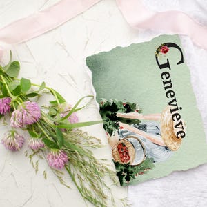 Carte postale fraise « G », modèle sur toile, impression numérique, correspondants, courrier, Cottagecore, fraises, modifiable, 5,5 x 4,25 pouces