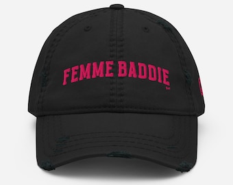 WLW Pride Embroidered Hat | "Femme Baddie" Distressed Dad Hat | Subtle Pride Merch | Lesbian Girlfriend Gift | Sapphic Pride Baseball Cap