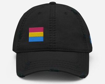 Pansexual Pride Flag Embroidered Hat | Pan Pride Distressed Dad Hat | Pride Baseball Cap | LGBTQ Coming Out Gift | Pansexual Flag Hat