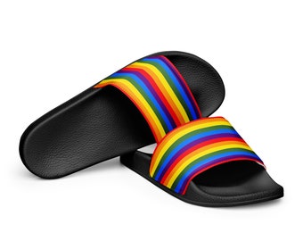 Women's Rainbow Striped Slide Sandals | Gay Lesbian Pride Shoes | LGBTQ Pride Apparel & Accessories | Coming Out Gift for Her | Pride Slides