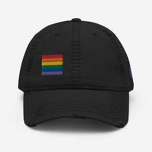 Gay & Lesbian Pride Flag Embroidered Hat | Rainbow Pride Distressed Dad Hat | Pride Baseball Cap | LGBTQ Coming Out Gift | Rainbow Flag Hat