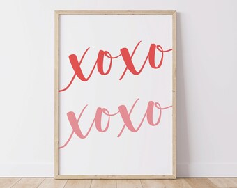 XOXO Valentines Day Print Poster | Hugs and Kisses, Pink Valentines | Large Wall Art | Boho Decor | Modern Room Decor | DIGITAL DOWNLOAD