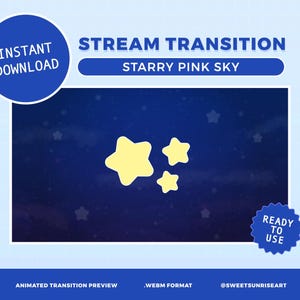 Transición de aguijón de cielo nocturno azul estrellado a rosa Twitch OBS Streamlab Transición Superposición / Video animado / Dinámica minimalista / Descarga digital