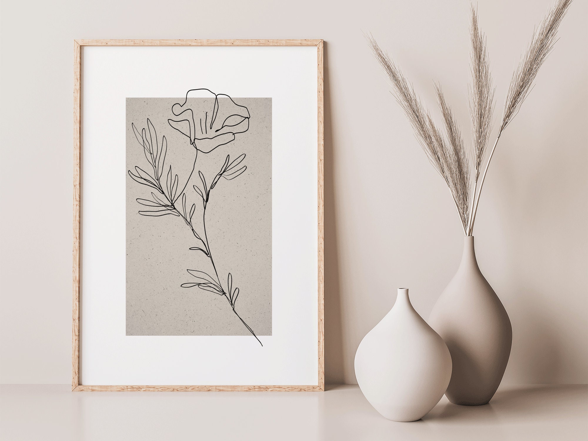 Beige Flower Art Minimalist Print Neutral Wall Art Boho Leaf Print ...