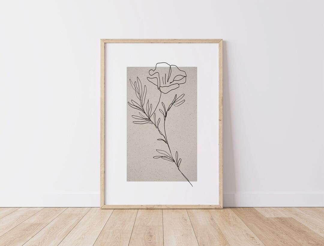 Beige Flower Art Minimalist Print Neutral Wall Art Boho Leaf Print ...
